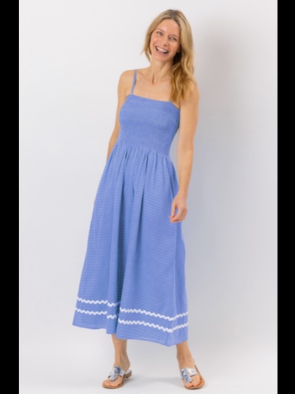 Sail to Sable Blue Gingham RicRac Midi Dress Size Small